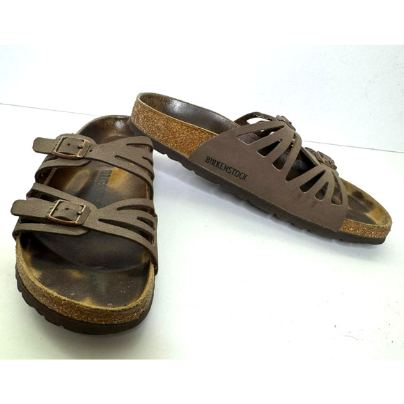 Birkenstock Granada Sandal Womens 39 8/8.5 Brown Leather Two Buckle Comfort - Picture 1 of 9